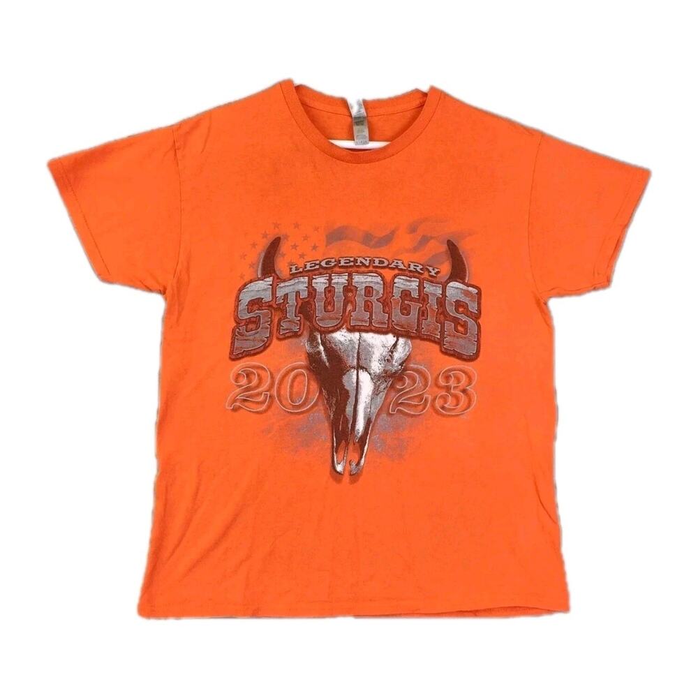 Sturgis Shirt 2023 Orange Mens Large Crew Neck Moto Black Hills Run Motorcycle